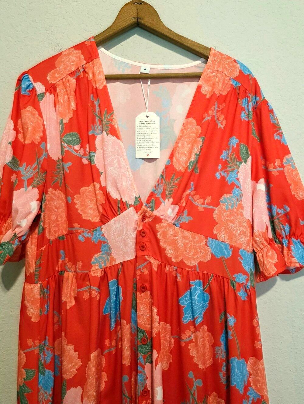 NWT Made with Love ❤️ Floral Maxi Dress Button Front Coastal Resort Wear Size XL